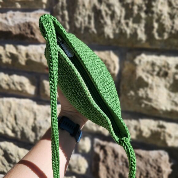 The Sak Green Knit Crochet Small Square Shoulder Bag Purse 90s Y2K Boho - Picture 8 of 8